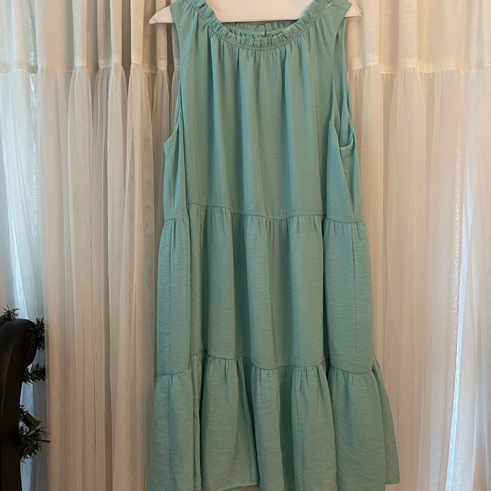 LOFT turquoise a line dress. XL. Tiered dress. Fully lined.